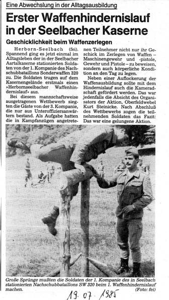 19.07.1985: Erster Waffenhindernislauf des Btl. Ausrichtung durch 1. Kp